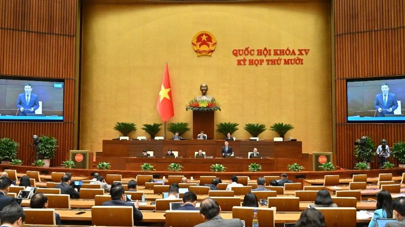 Quốc hội thảo luận ở hội trường về dự &aacute;n Luật Chuyển đổi số. (Ảnh: DUY LINH)