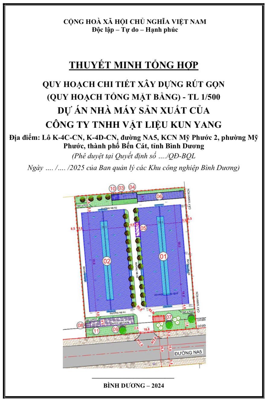 CÔNG BỐ CÔNG KHAI ĐỒ ÁN QUY HOẠCH CHI TIẾT XÂY DỰNG RÚT GỌN (QUY HOẠCH TỔNG MẶT BẰNG) TỶ LỆ 1/500 DỰ ÁN NHÀ MÁY SẢN XUẤT CỦA CÔNG TY TNHH VẬT LIỆU KUN YANG